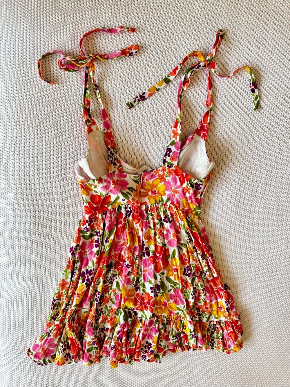 SKY TO MOON Flirty Ruffle Bright Floral Tie-Shoulder Bustier Mini Dress - Picture 3 of 13